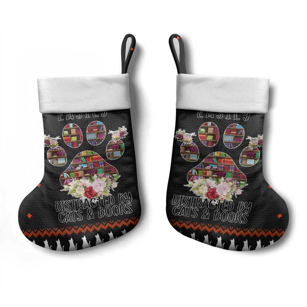 Cat And Books Christmas Stocking Xmas Holiday Patterns - Wonder Print Shop