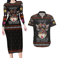 Cat And Books Christmas Couples Matching Long Sleeve Bodycon Dress and Hawaiian Shirt Xmas Holiday Patterns - Wonder Print Shop
