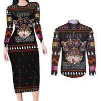 Cat And Books Christmas Couples Matching Long Sleeve Bodycon Dress and Long Sleeve Button Shirt Xmas Holiday Patterns - Wonder Print Shop