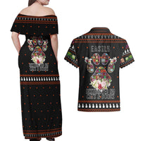 Cat And Books Christmas Couples Matching Off Shoulder Maxi Dress and Hawaiian Shirt Xmas Holiday Patterns - Wonder Print Shop