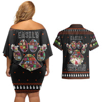 Cat And Books Christmas Couples Matching Off Shoulder Short Dress and Hawaiian Shirt Xmas Holiday Patterns - Wonder Print Shop
