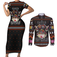 Cat And Books Christmas Couples Matching Short Sleeve Bodycon Dress and Long Sleeve Button Shirt Xmas Holiday Patterns - Wonder Print Shop