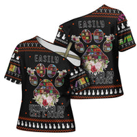 Cat And Books Christmas Cross Shoulder Shirt Xmas Holiday Patterns - Wonder Print Shop
