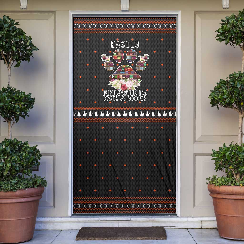 Cat And Books Christmas Door Cover Xmas Holiday Patterns - Wonder Print Shop