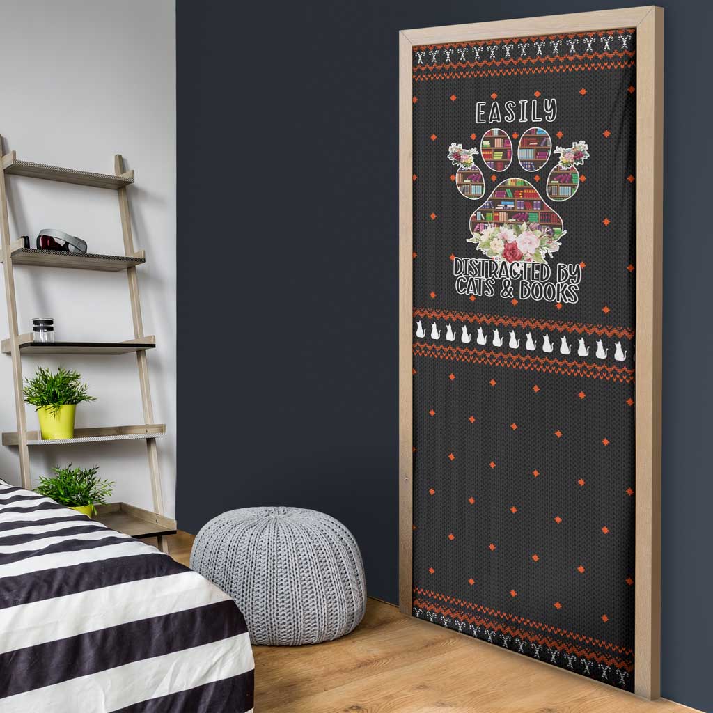 Cat And Books Christmas Door Cover Xmas Holiday Patterns - Wonder Print Shop