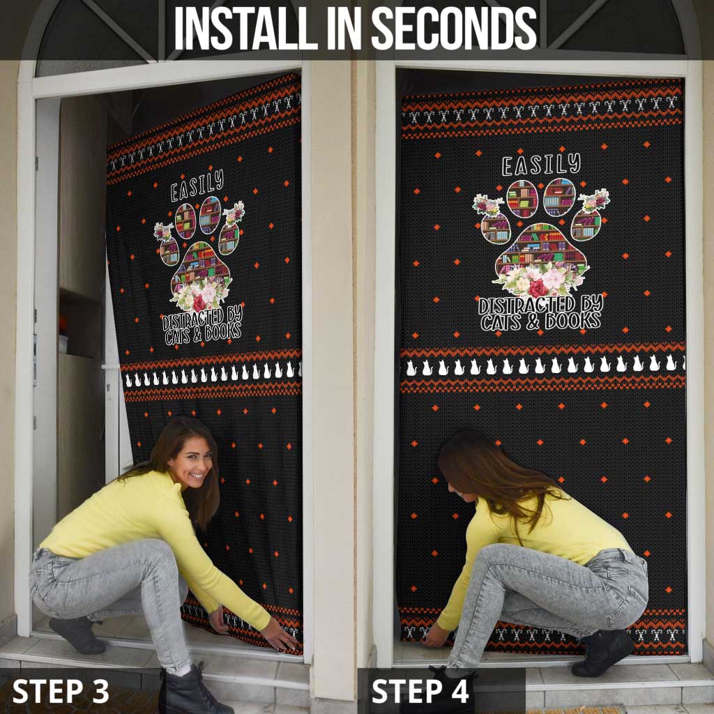 Cat And Books Christmas Door Cover Xmas Holiday Patterns - Wonder Print Shop