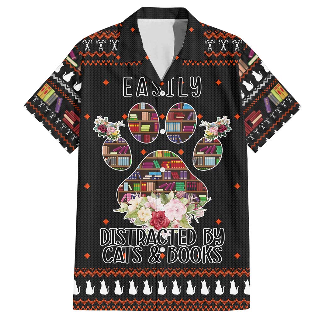 Cat And Books Christmas Family Matching Long Sleeve Bodycon Dress and Hawaiian Shirt Xmas Holiday Patterns - Wonder Print Shop