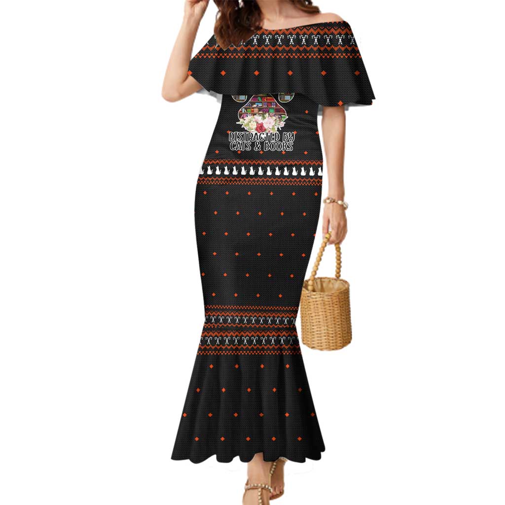 Cat And Books Christmas Family Matching Mermaid Dress and Hawaiian Shirt Xmas Holiday Patterns - Wonder Print Shop