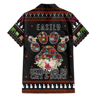 Cat And Books Christmas Family Matching Off The Shoulder Long Sleeve Dress and Hawaiian Shirt Xmas Holiday Patterns - Wonder Print Shop