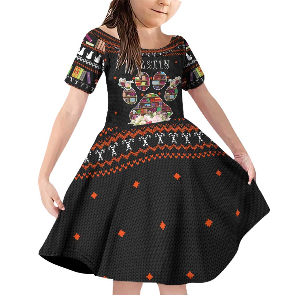 Cat And Books Christmas Family Matching Off Shoulder Short Dress and Hawaiian Shirt Xmas Holiday Patterns - Wonder Print Shop