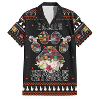 Cat And Books Christmas Family Matching Off Shoulder Short Dress and Hawaiian Shirt Xmas Holiday Patterns - Wonder Print Shop