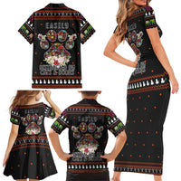 Cat And Books Christmas Family Matching Short Sleeve Bodycon Dress and Hawaiian Shirt Xmas Holiday Patterns - Wonder Print Shop
