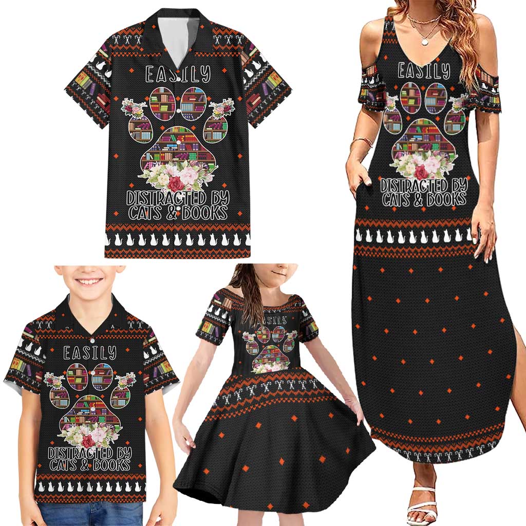 Cat And Books Christmas Family Matching Summer Maxi Dress and Hawaiian Shirt Xmas Holiday Patterns - Wonder Print Shop