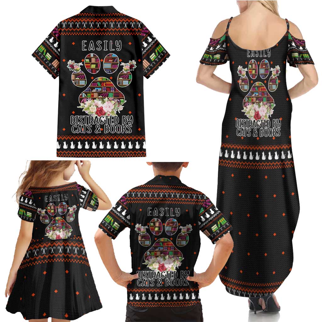 Cat And Books Christmas Family Matching Summer Maxi Dress and Hawaiian Shirt Xmas Holiday Patterns - Wonder Print Shop