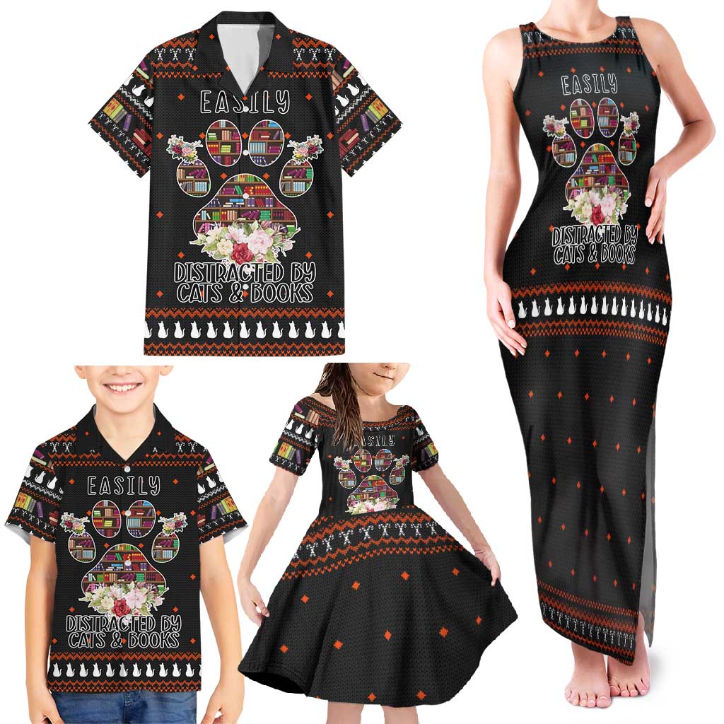 Cat And Books Christmas Family Matching Tank Maxi Dress and Hawaiian Shirt Xmas Holiday Patterns - Wonder Print Shop