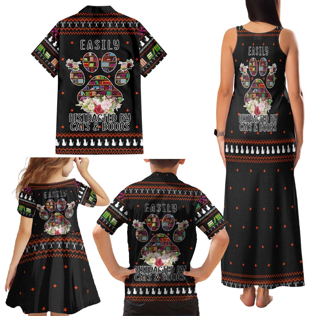 Cat And Books Christmas Family Matching Tank Maxi Dress and Hawaiian Shirt Xmas Holiday Patterns - Wonder Print Shop