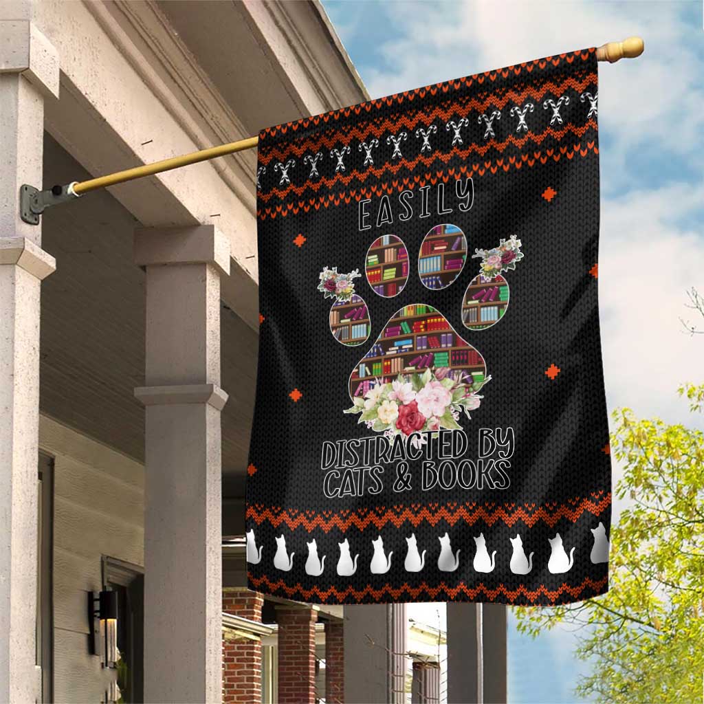 Cat And Books Christmas Garden Flag Xmas Holiday Patterns - Wonder Print Shop