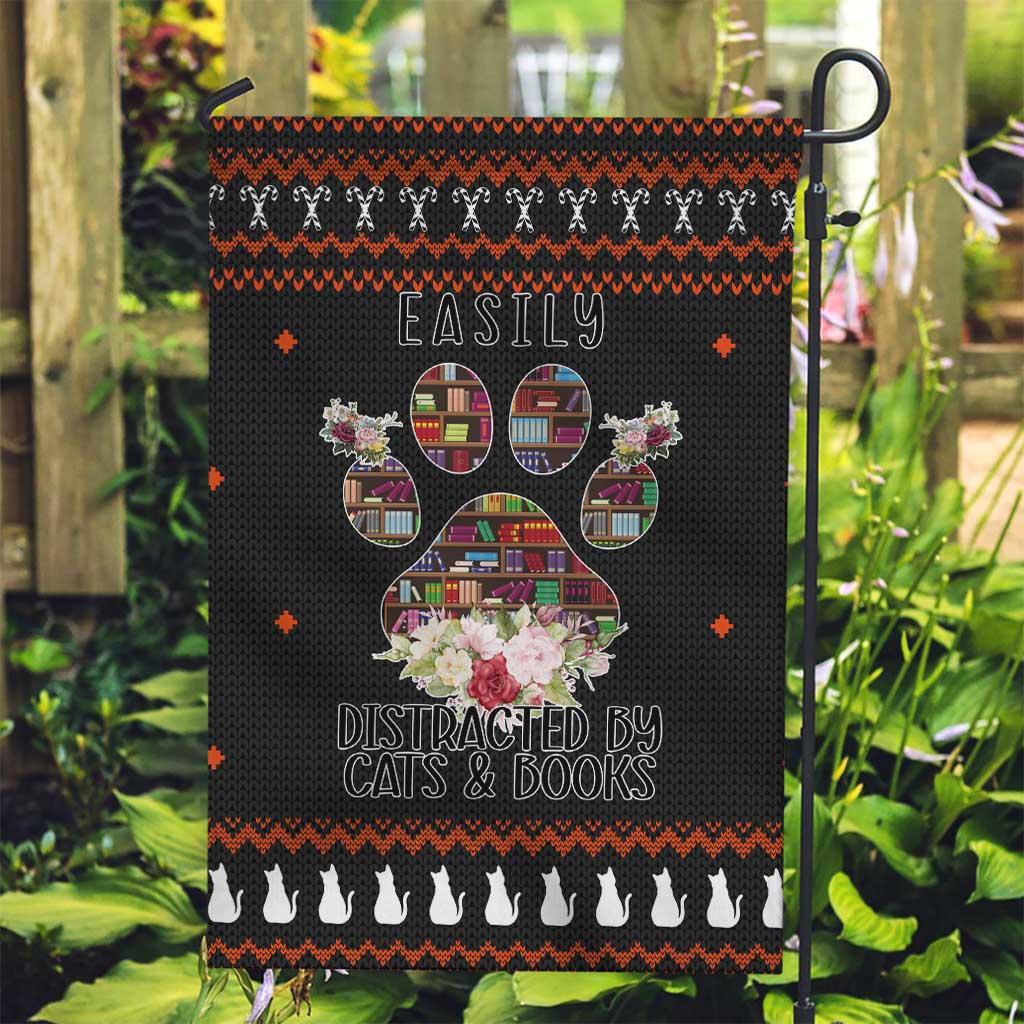 Cat And Books Christmas Garden Flag Xmas Holiday Patterns - Wonder Print Shop