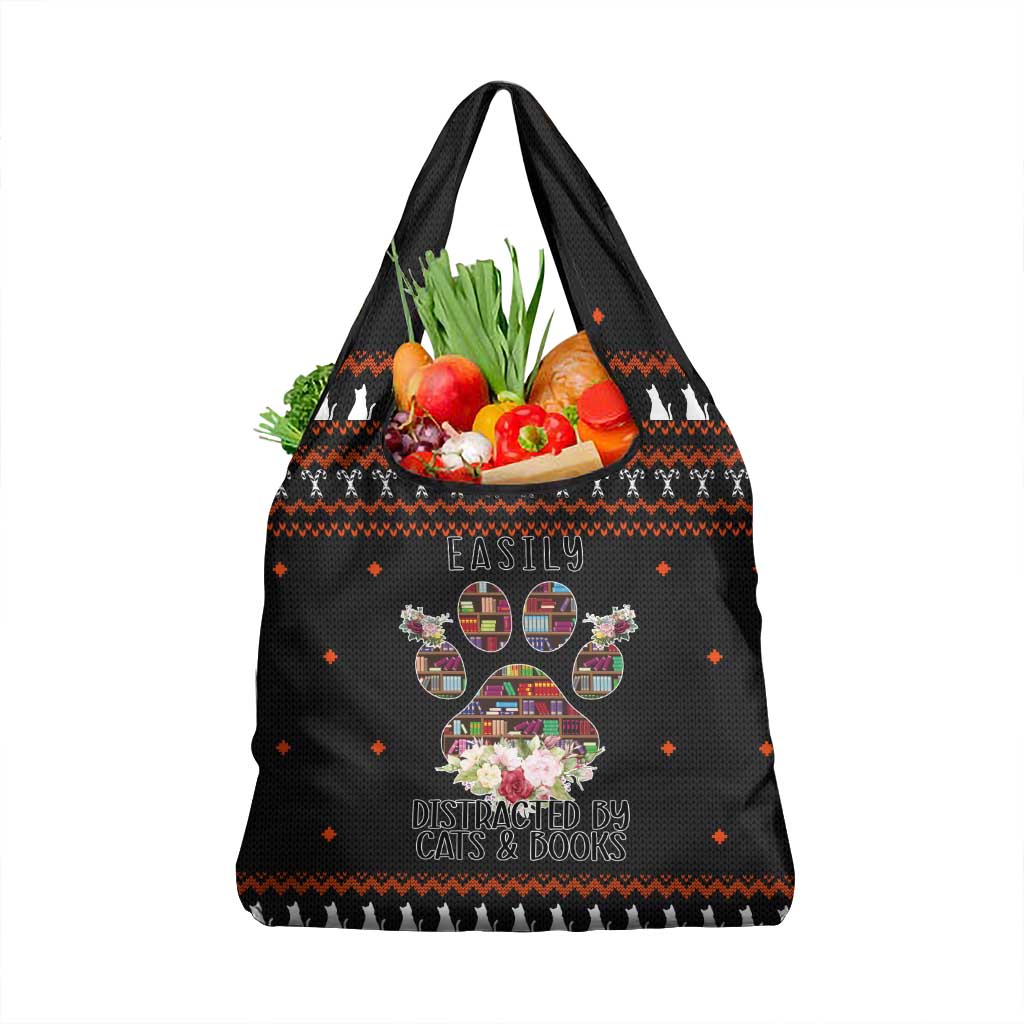 Cat And Books Christmas Grocery Bag Xmas Holiday Patterns - Wonder Print Shop