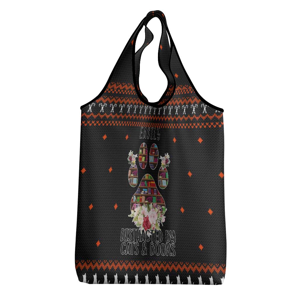 Cat And Books Christmas Grocery Bag Xmas Holiday Patterns - Wonder Print Shop