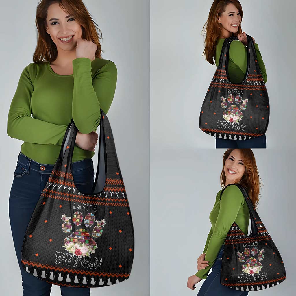 Cat And Books Christmas Grocery Bag Xmas Holiday Patterns - Wonder Print Shop