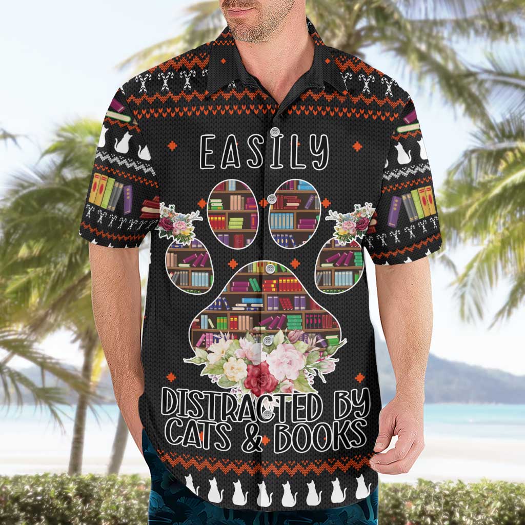 Cat And Books Christmas Hawaiian Shirt Xmas Holiday Patterns - Wonder Print Shop