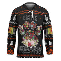 Cat And Books Christmas Hockey Jersey Xmas Holiday Patterns - Wonder Print Shop