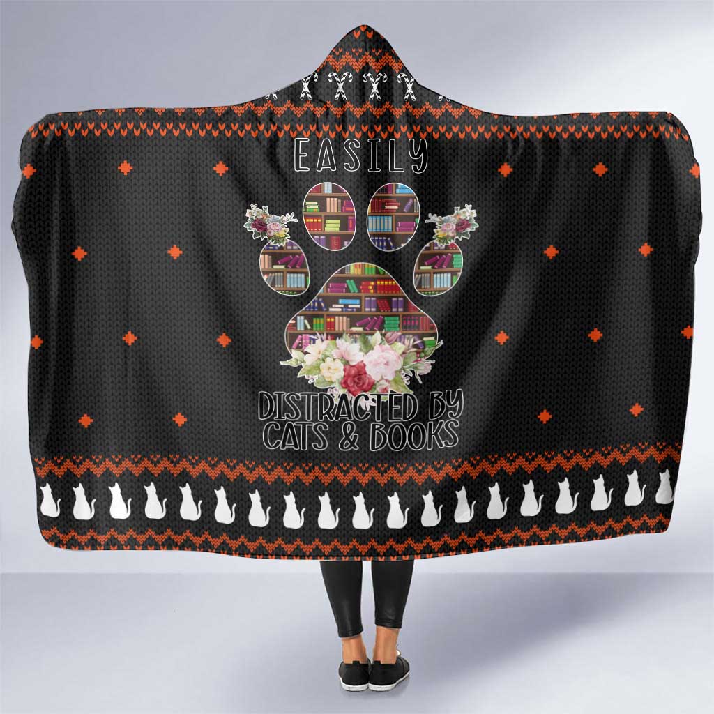 Cat And Books Christmas Hooded Blanket Xmas Holiday Patterns - Wonder Print Shop