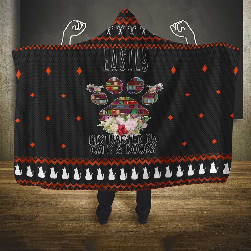 Cat And Books Christmas Hooded Blanket Xmas Holiday Patterns - Wonder Print Shop