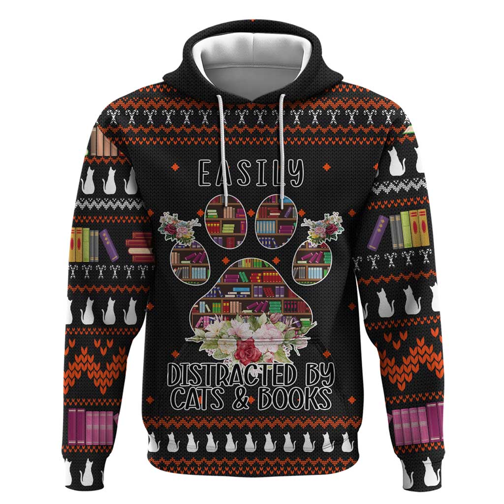 Cat And Books Christmas Hoodie Xmas Holiday Patterns - Wonder Print Shop