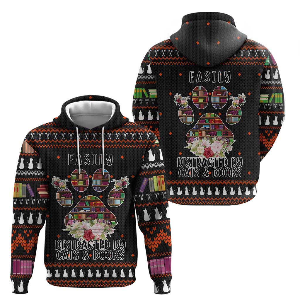 Cat And Books Christmas Hoodie Xmas Holiday Patterns - Wonder Print Shop