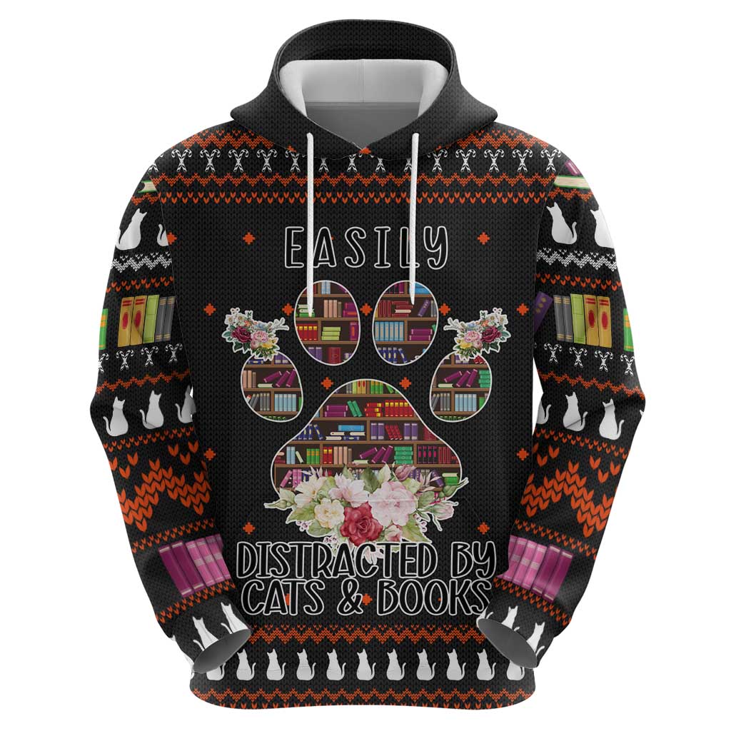 Cat And Books Christmas Hoodie Xmas Holiday Patterns - Wonder Print Shop