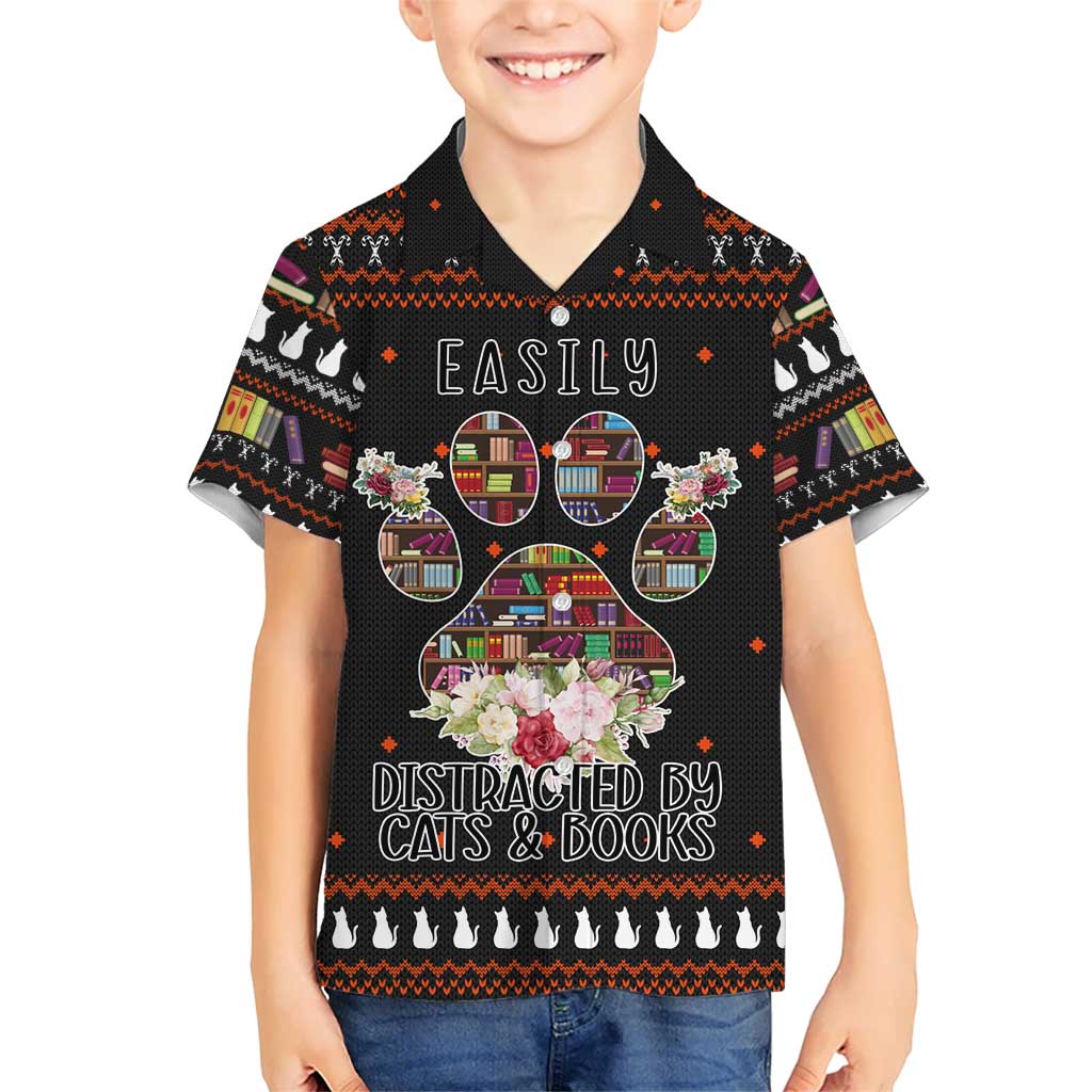 Cat And Books Christmas Kid Hawaiian Shirt Xmas Holiday Patterns - Wonder Print Shop