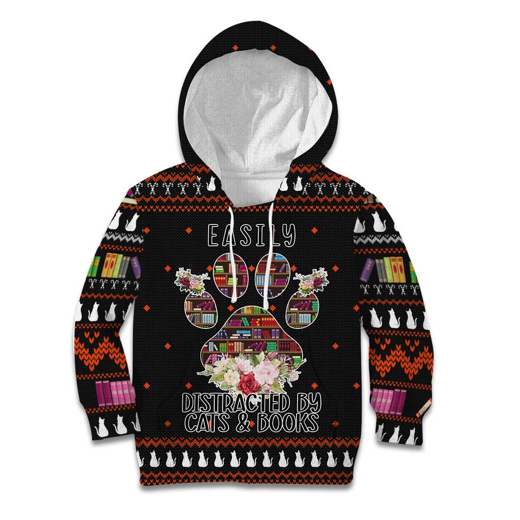 Cat And Books Christmas Kid Hoodie Xmas Holiday Patterns - Wonder Print Shop