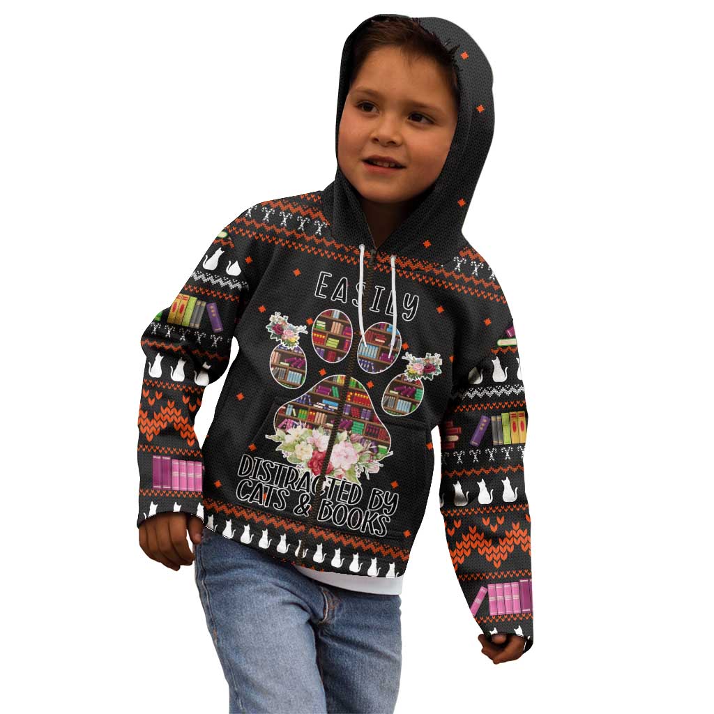 Cat And Books Christmas Kid Hoodie Xmas Holiday Patterns - Wonder Print Shop
