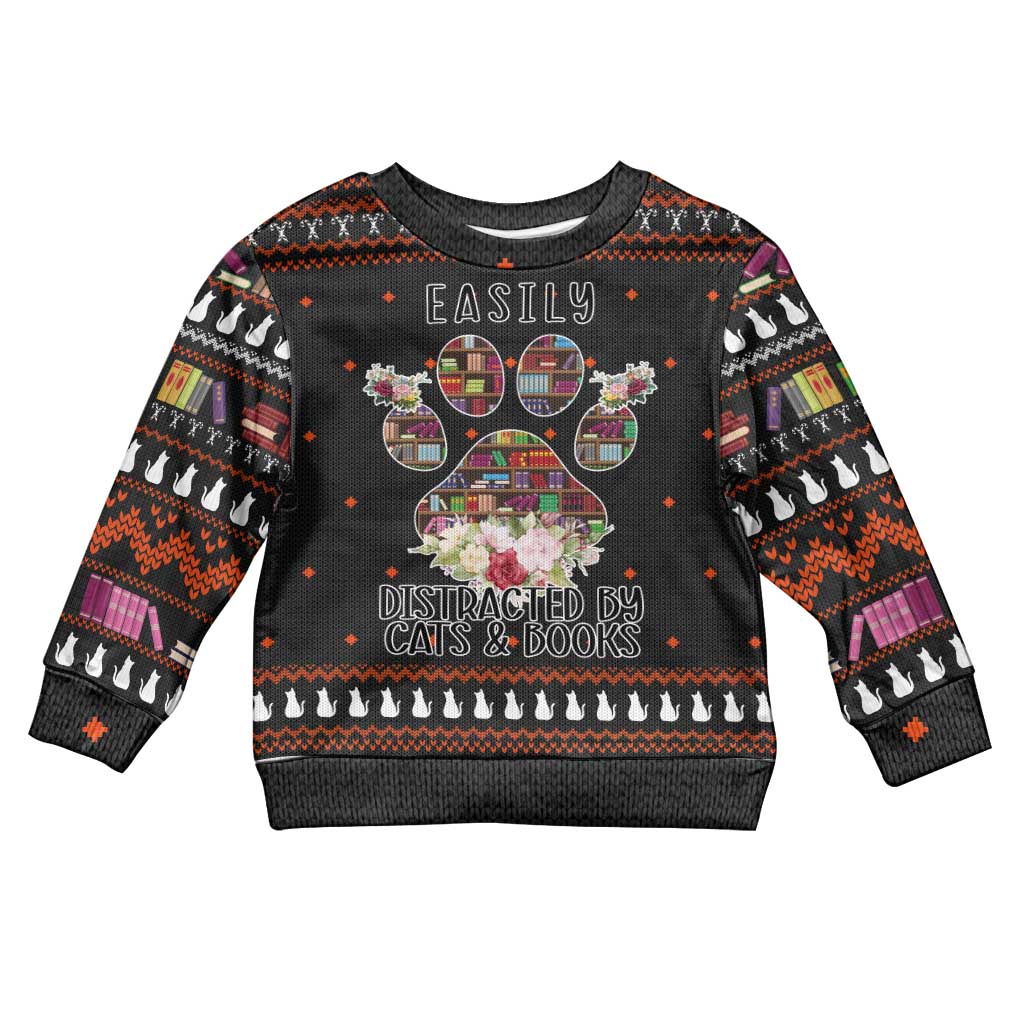 Cat And Books Christmas Kid Ugly Christmas Sweater Xmas Holiday Patterns - Wonder Print Shop