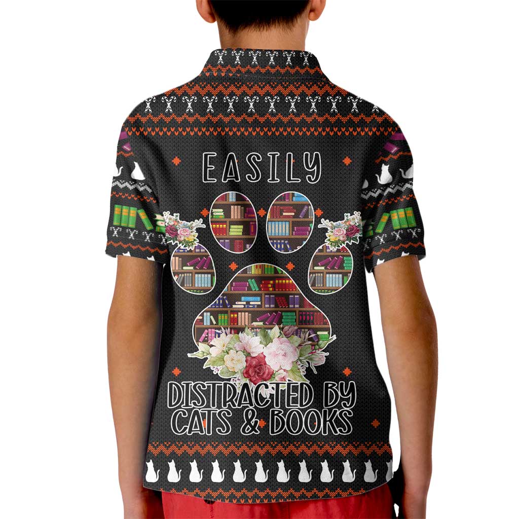 Cat And Books Christmas Kid Polo Shirt Xmas Holiday Patterns - Wonder Print Shop