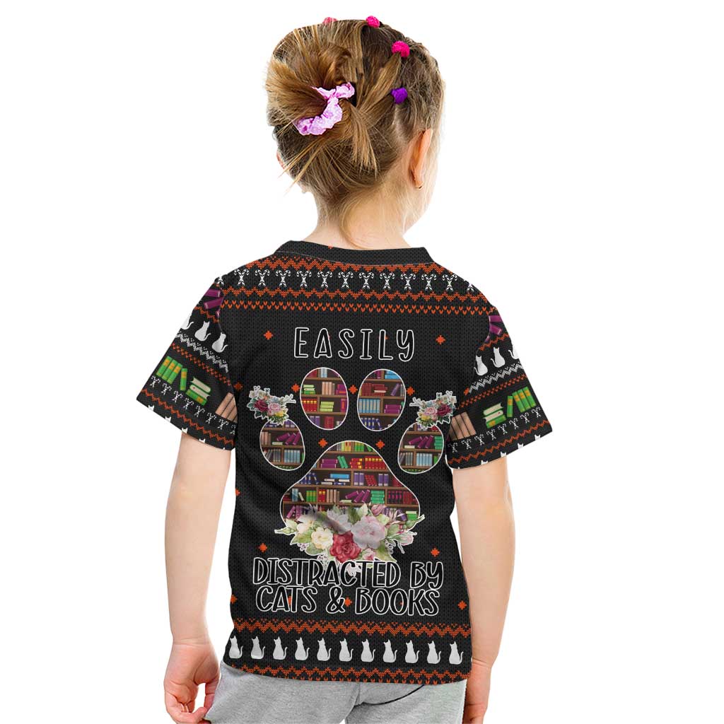 Cat And Books Christmas Kid T Shirt Xmas Holiday Patterns - Wonder Print Shop