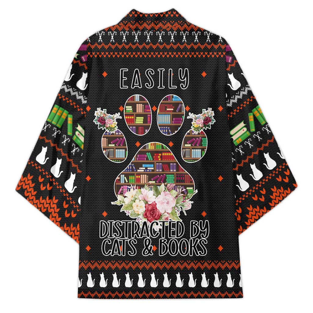Cat And Books Christmas Kimono Xmas Holiday Patterns - Wonder Print Shop