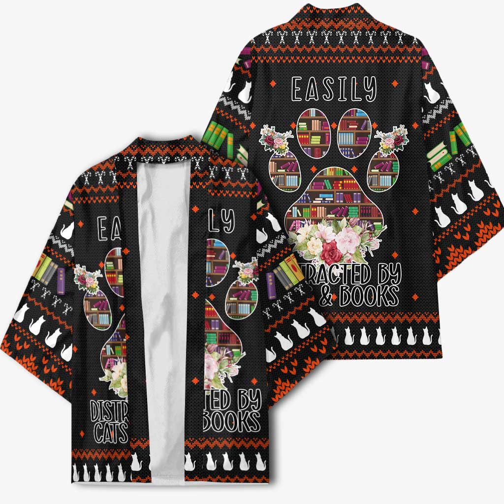 Cat And Books Christmas Kimono Xmas Holiday Patterns - Wonder Print Shop
