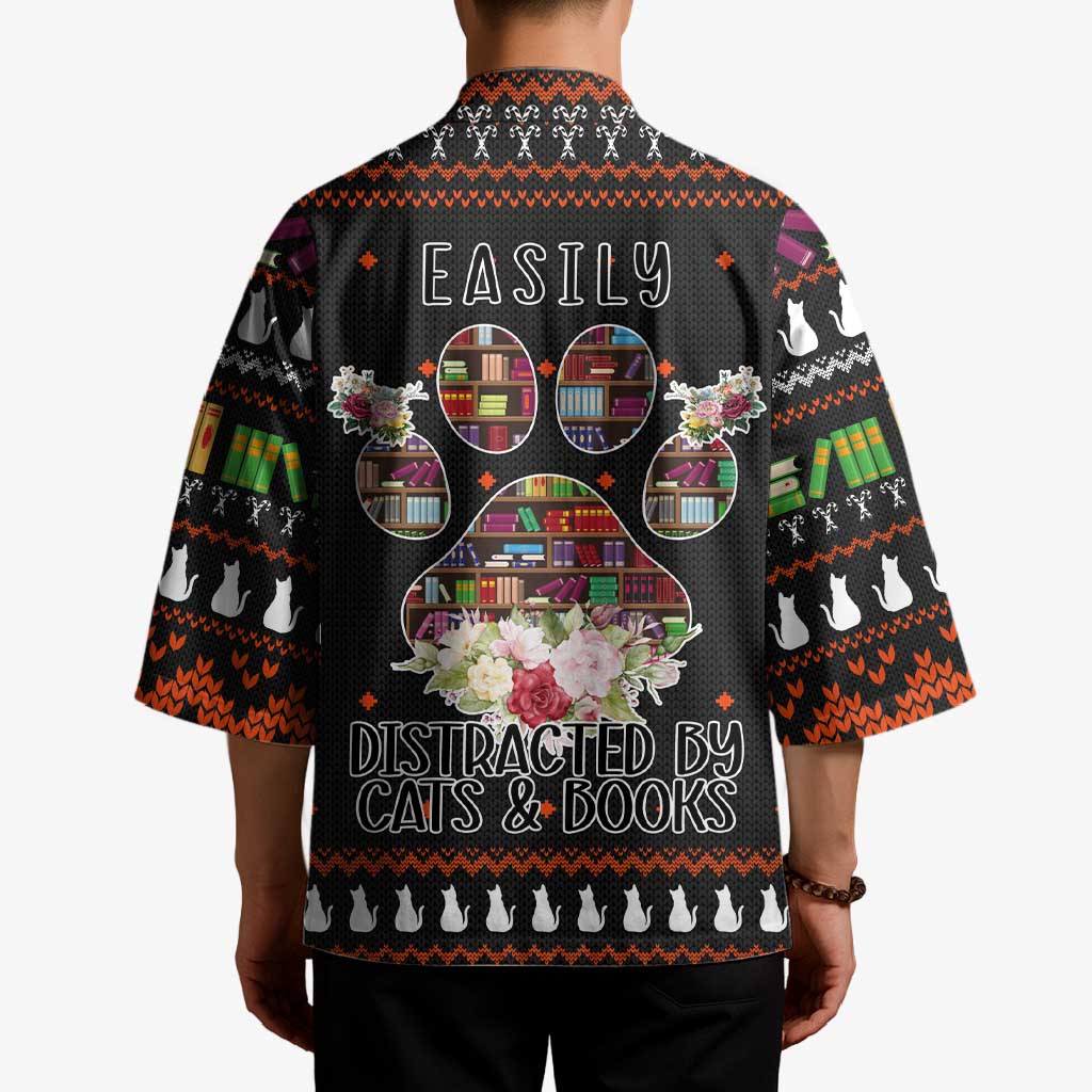 Cat And Books Christmas Kimono Xmas Holiday Patterns - Wonder Print Shop