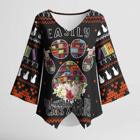 Cat And Books Christmas Kimono Sleeve Blouse Xmas Holiday Patterns - Wonder Print Shop