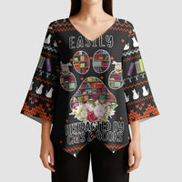 Cat And Books Christmas Kimono Sleeve Blouse Xmas Holiday Patterns - Wonder Print Shop