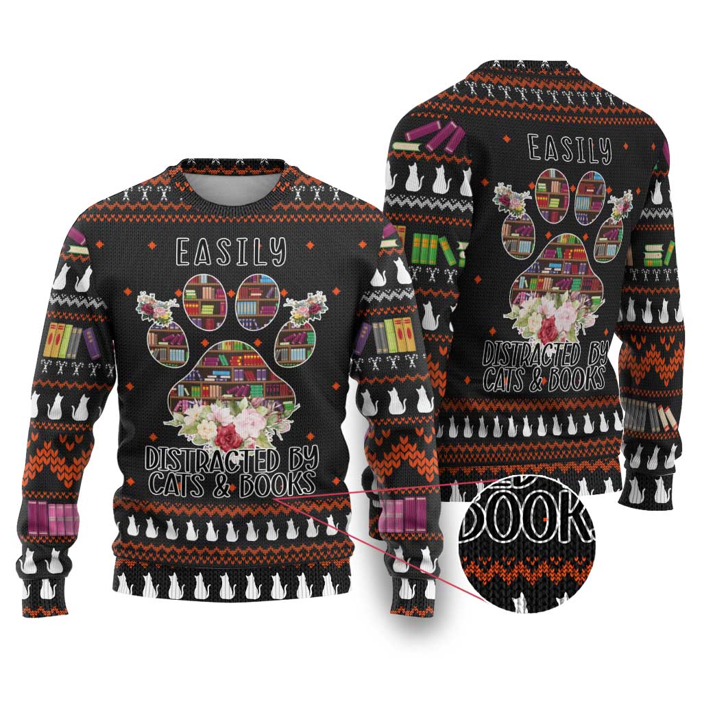 Cat And Books Christmas Ugly Christmas Sweater Xmas Holiday Patterns - Wonder Print Shop