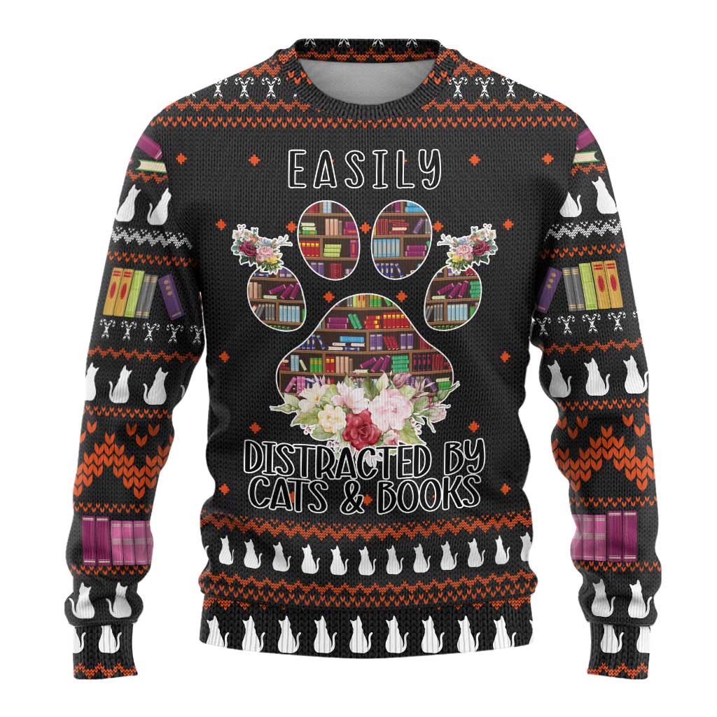 Cat And Books Christmas Ugly Christmas Sweater Xmas Holiday Patterns - Wonder Print Shop