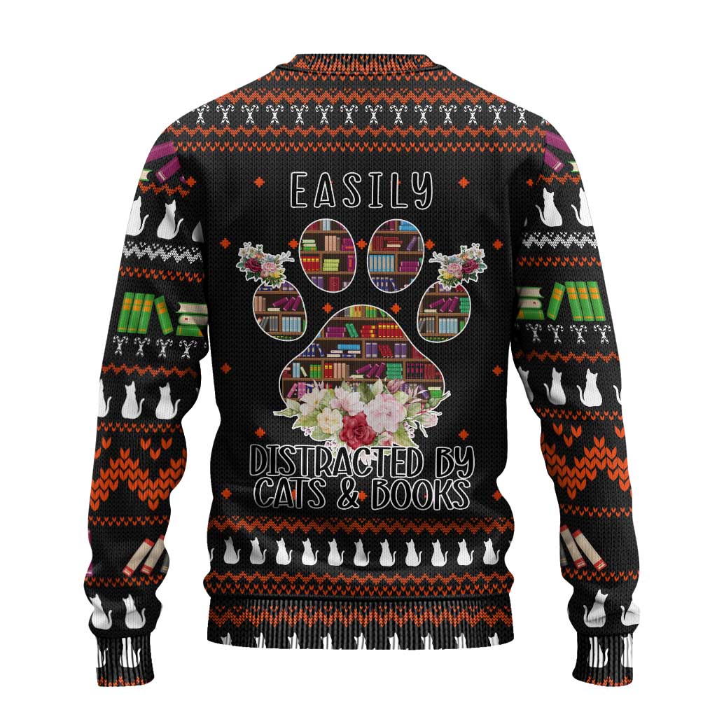 Cat And Books Christmas Ugly Christmas Sweater Xmas Holiday Patterns - Wonder Print Shop
