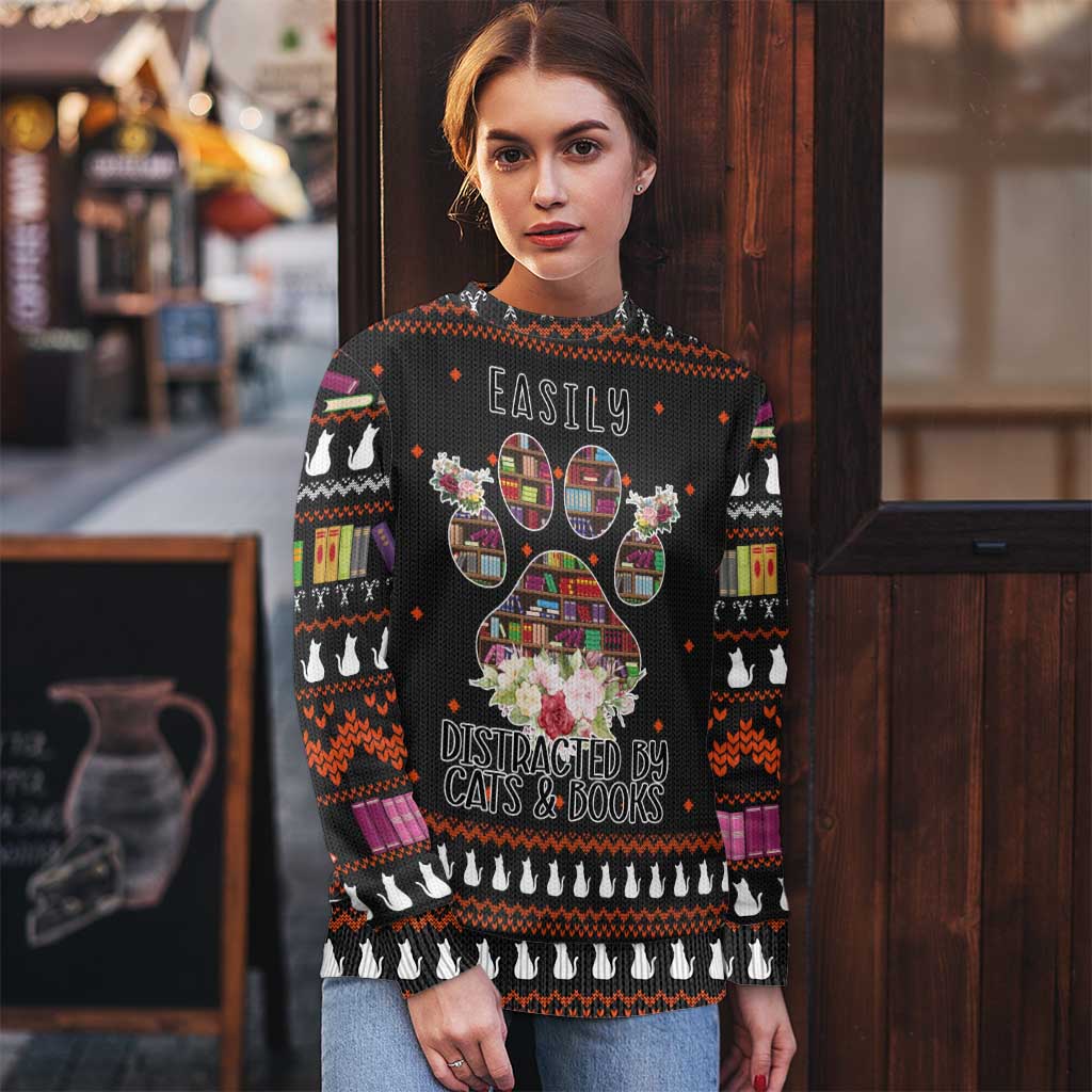 Cat And Books Christmas Ugly Christmas Sweater Xmas Holiday Patterns - Wonder Print Shop