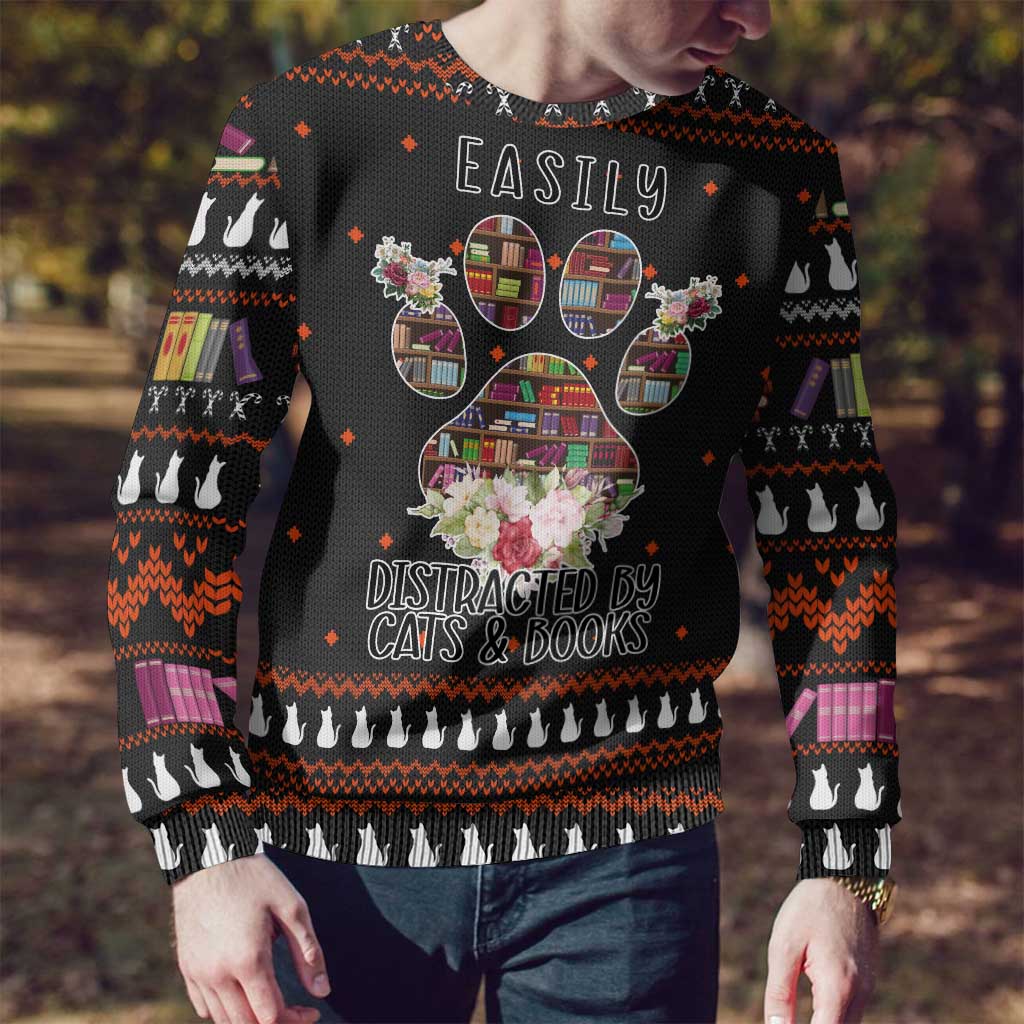 Cat And Books Christmas Ugly Christmas Sweater Xmas Holiday Patterns - Wonder Print Shop