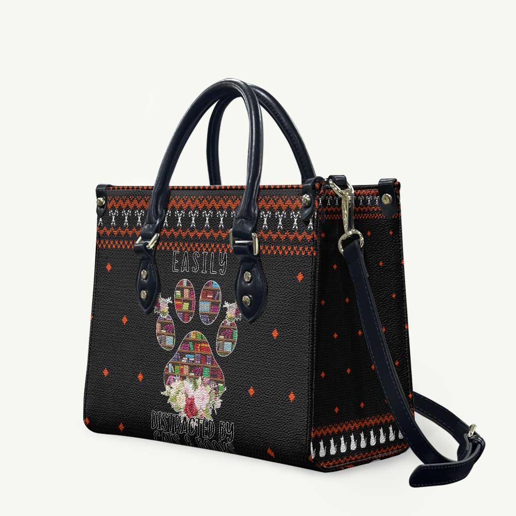 Cat And Books Christmas Leather Bag Xmas Holiday Patterns - Wonder Print Shop