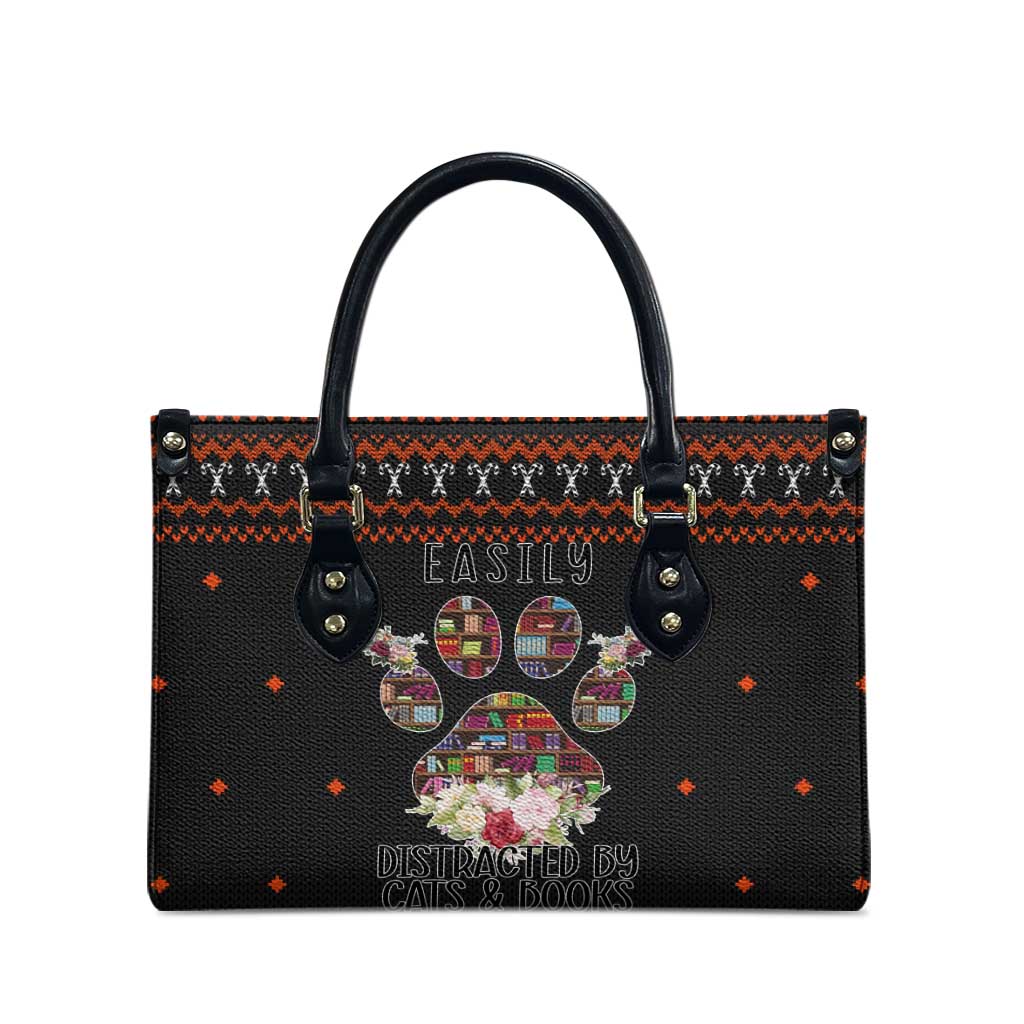 Cat And Books Christmas Leather Bag Xmas Holiday Patterns - Wonder Print Shop